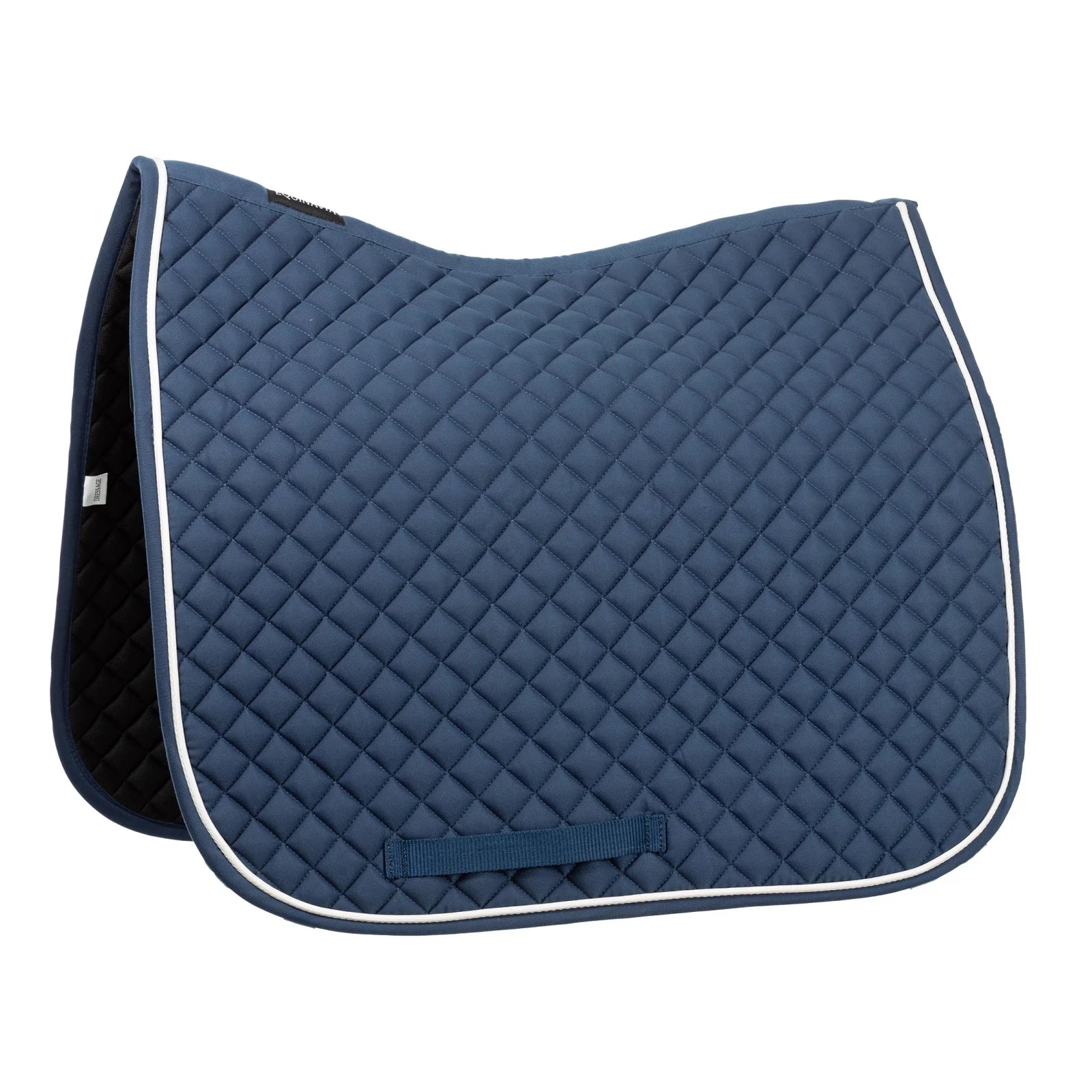 Side view of the blue Equinavia Voss Dressage Saddle Pad on a white background