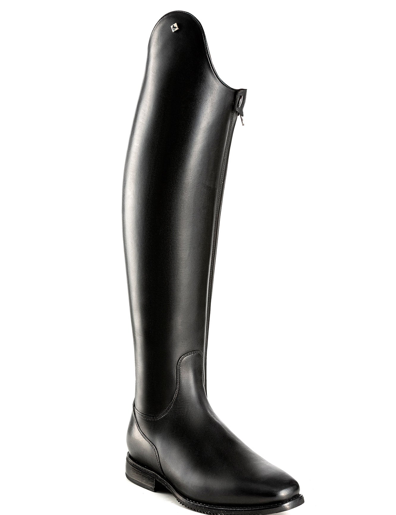 Angled front view of the DeNiro Bellini Wrat Black Dressage Boot on a plain background