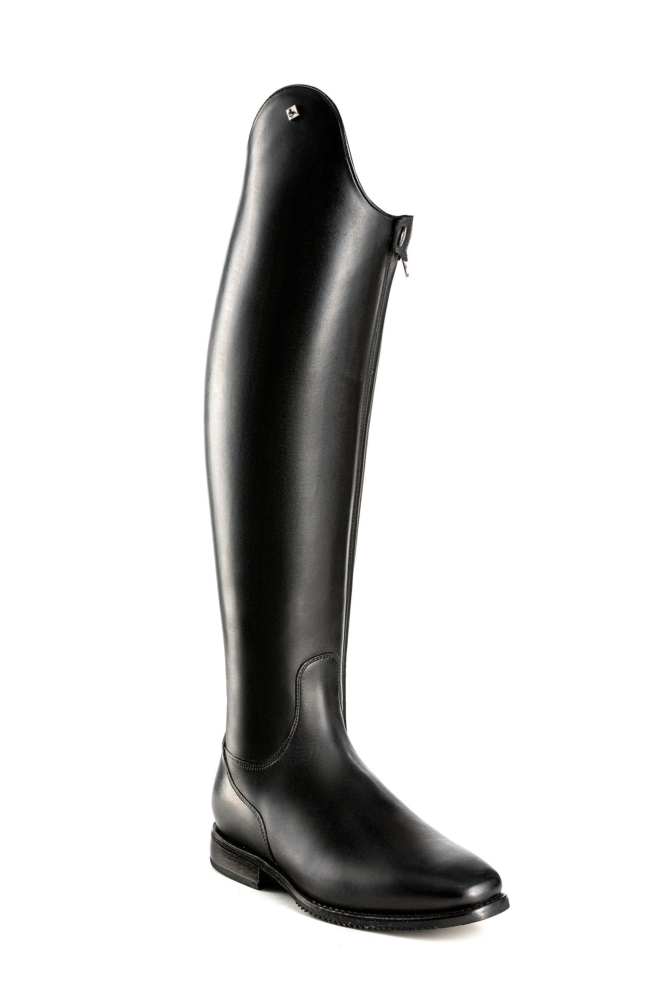 Angled front view of the DeNiro Bellini Wrat Black Dressage Boot on a plain background