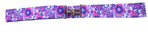 Front view of the flower power Belle & Bow Kids Elastic Belt on a white background