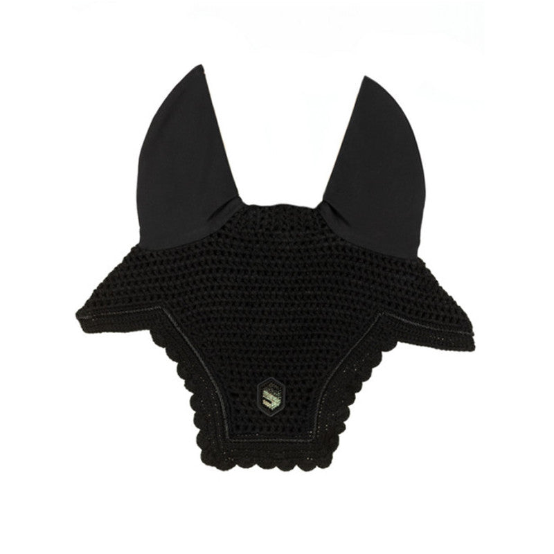 Front view of the black swarovski Samshield Soundshield Fly Veil on a plain background