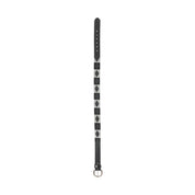 Full view of the gray and black, black-leather Equinavia Siri Polo Belt on a white background