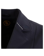 Close-up view of the collar on the navy BR Prague Competition Jacket on a white background