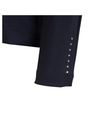 Close-up view of the rhinestone sleeve detail on the navy BR Prague Competition Jacket on a white background