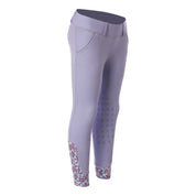 Angled front view of the purple Equinavia Lena Kids Knee Patch Pull On Breeches on a white background