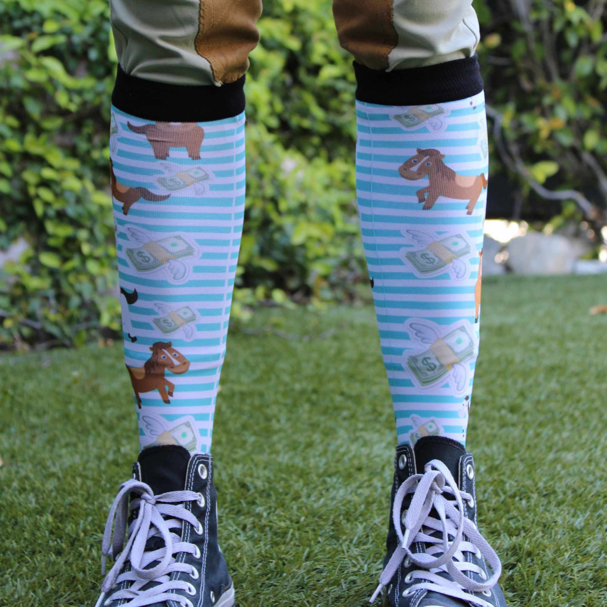 Front view of someone standing outside wearing the Cash Money Dreamers & Schemers Pair & A Spare Boot Socks 