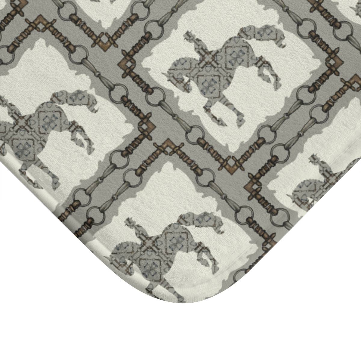 Close-up view of the All Designs Equine Dressage Horse Memory Foam Bath Mat on a white background
