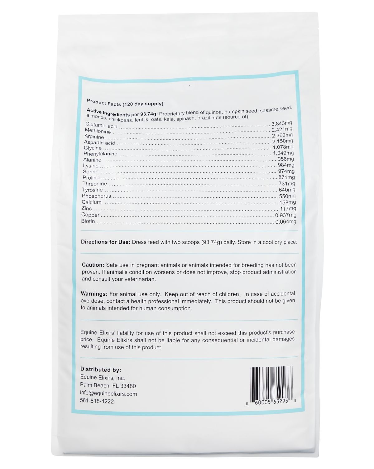 Back view of a large bag of Equine Elixirs Crackdown on a white background