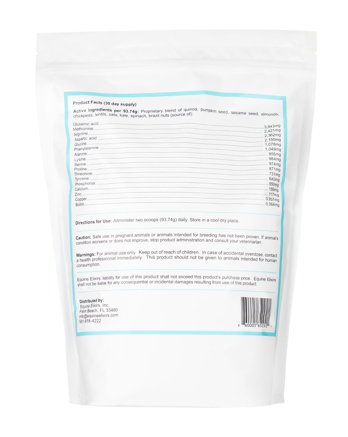 Back view of a small bag of Equine Elixirs Crackdown on a white background