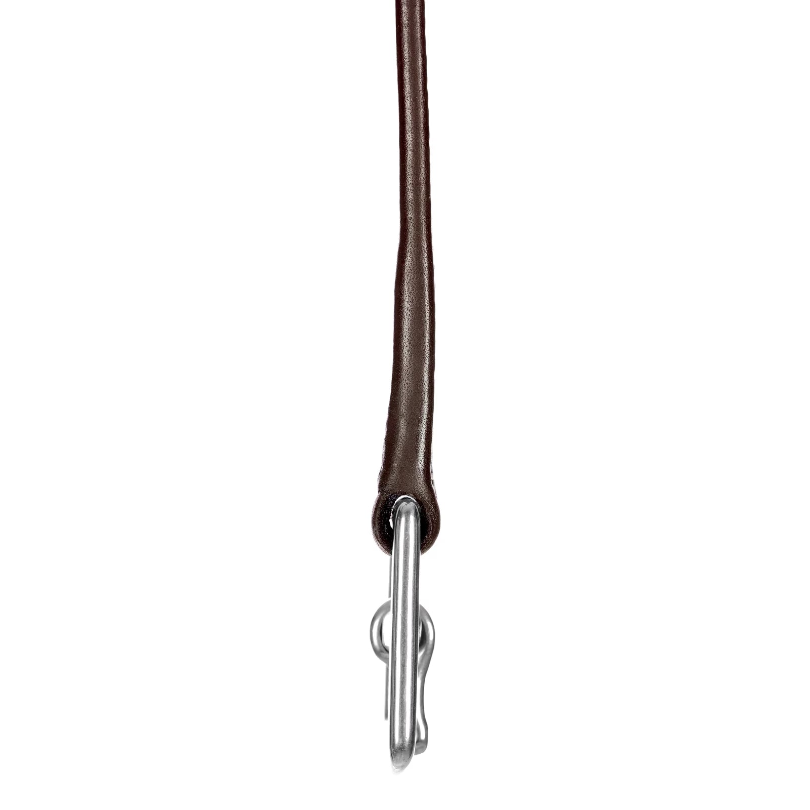 Close-up side view of the buckle on the Chocolate Brown Equinavia Valkyrie Stirrup Leathers on a white background