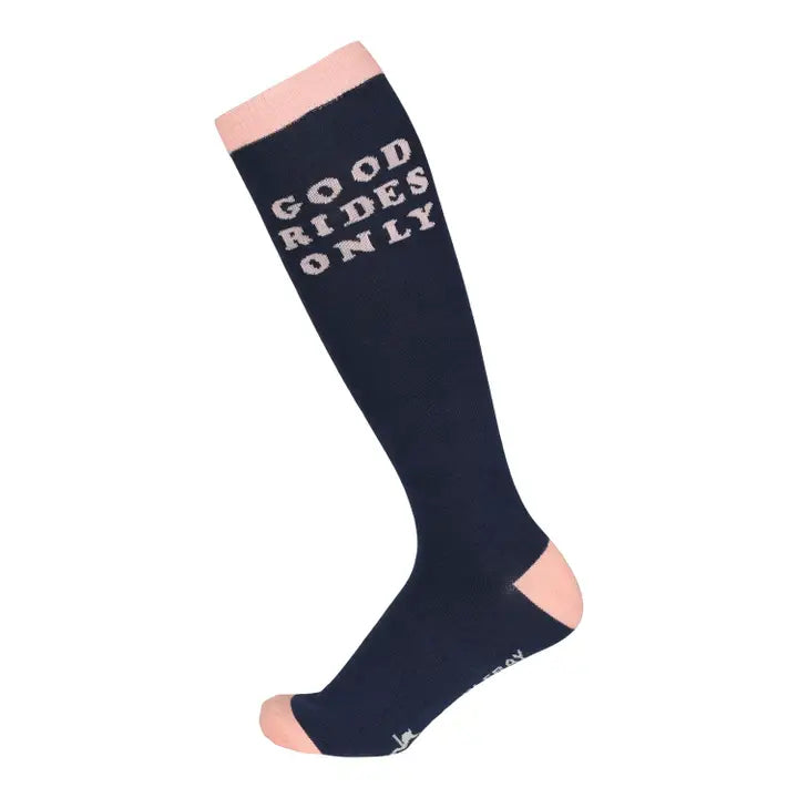 Side view of a Good Rides Only Dapplebay Knit Boot Sock on a white background