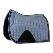 Side view of Dusk Blue Equinavia Copenhagen Stay Put Dressage Saddle Pad on a white background