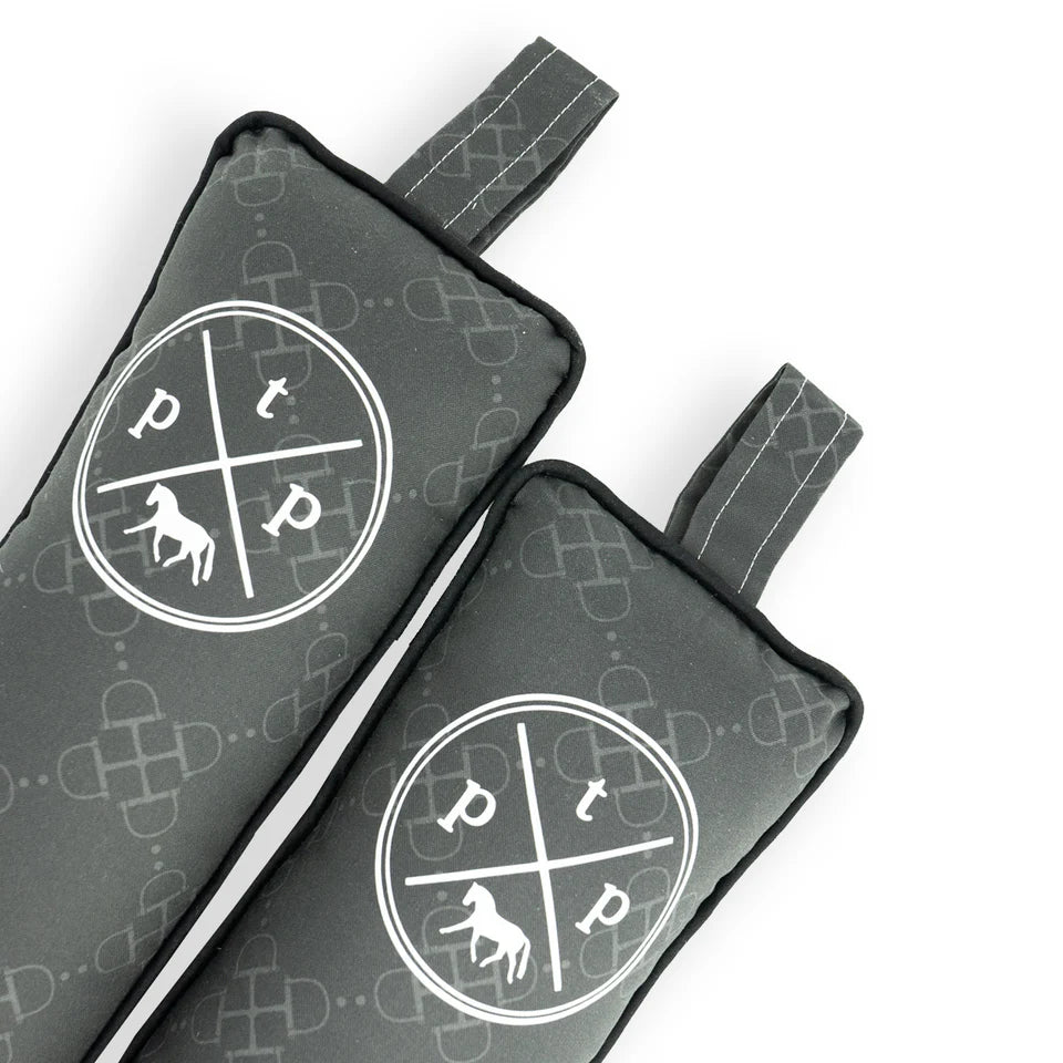 Front view of a pair of Black Designer Bit Posh Pony Boot Stuffers on a white background