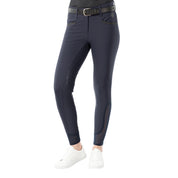 Close-up front view of a model wearing the Equinavia Kristina Full Seat Breeches in navy on a white background