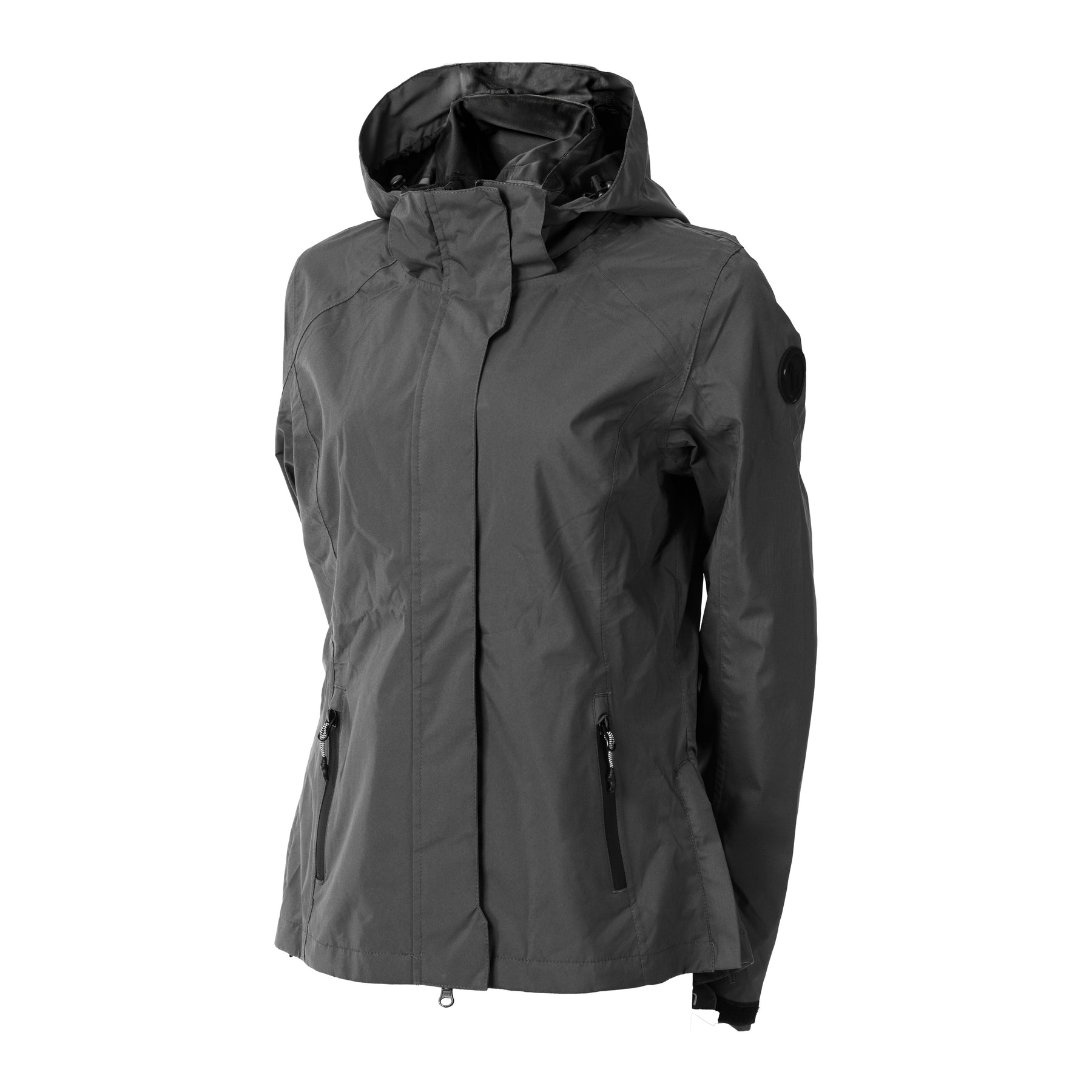 Front view of the Stone Gray Horze Camila Waterproof Jacket on a plain background