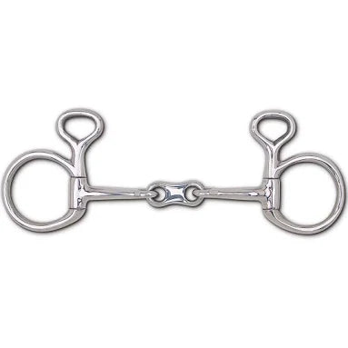 A polished stainless steel double-bit horse bit with a central French link, shown against a plain white background.