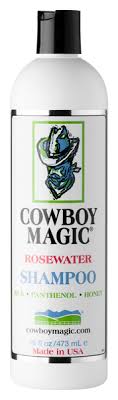 Front view of a 16 oz bottle of Cowboy Magic Rosewater Shampoo on a white background
