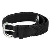 View of the black Equinavia Elsa Woven Stretch Belt on a white background