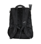 Back view of the black EquiFit Rider Backpack on a white background