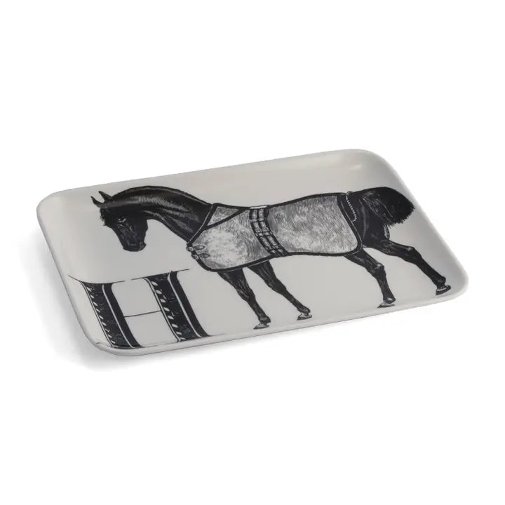 Front view of the ThomasPaul Horse Alphabet Melamine Tray on a white background