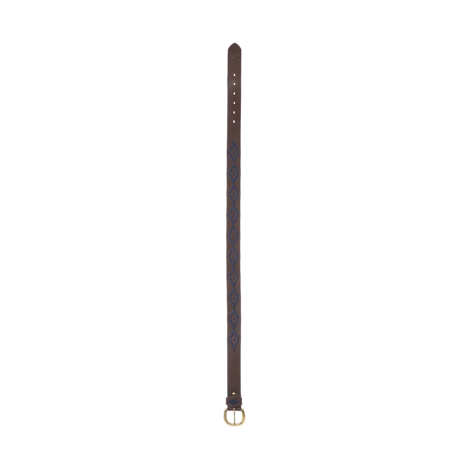Full view of the navy brown-leather Equinavia Siri Polo Belt on a white background
