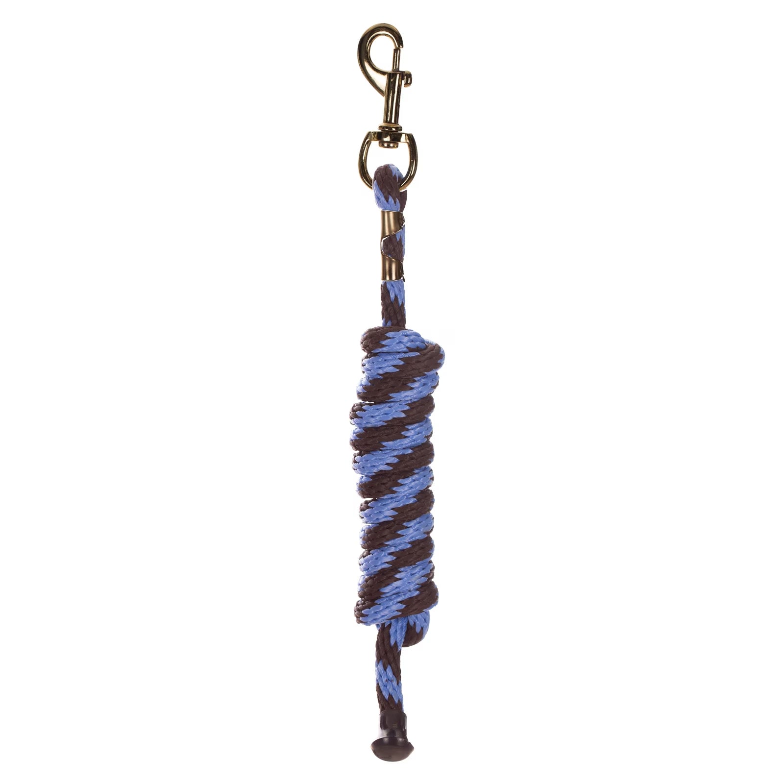 Full view of the blue and brown Equinavia Stella Poly Snap Lead Rope on a white background