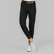 Front view of a model wearing Black Equinavia Sissel Full Seat Breeches on a plain background