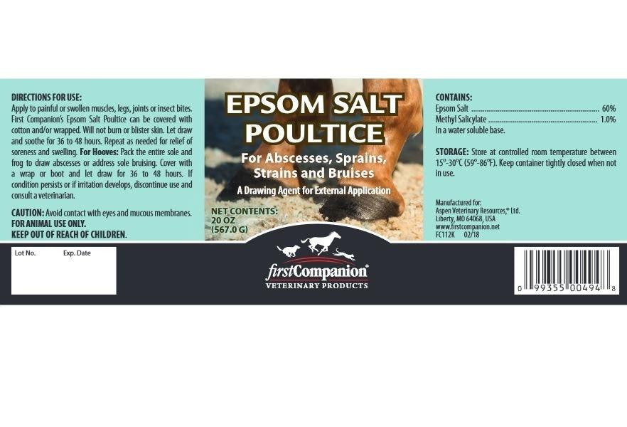 View of the label for the Epsom Salt Poultice 20 oz jar on a white background