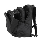 Side view of the black EquiFit Rider Backpack on a white background