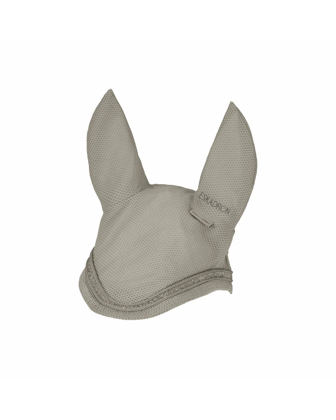 Front view of the pale grey Eskadron DynAir Mesh Jewel Fly Hood on a white background