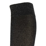 Close-up side view of the top of the black B Vertigo Shimmer Bamboo Riding Socks on a white background