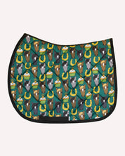 Side view of the Carrot Cake Dreamers & Schemers Saddle Pad on a white background