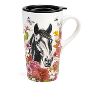 Front view of the Blue Stallion Farm Rocky Travel Mug on a white background