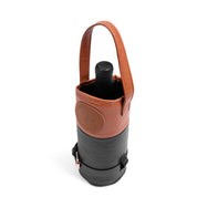 Top front view of the Blue Stallion Farm Riding Boot Wine Tote with a wine bottle in it on a white background