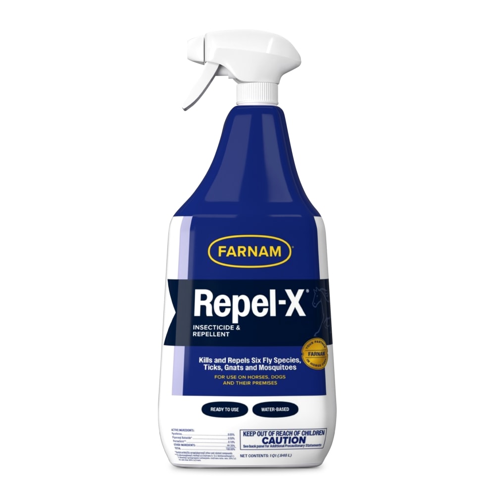 Front view of a 32 oz bottle of Farnam Repel-X Insecticide and Repellent on a white background