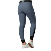 Back view of a model wearing the blue Equinavia Victoria Full Seat Breeches on a white background