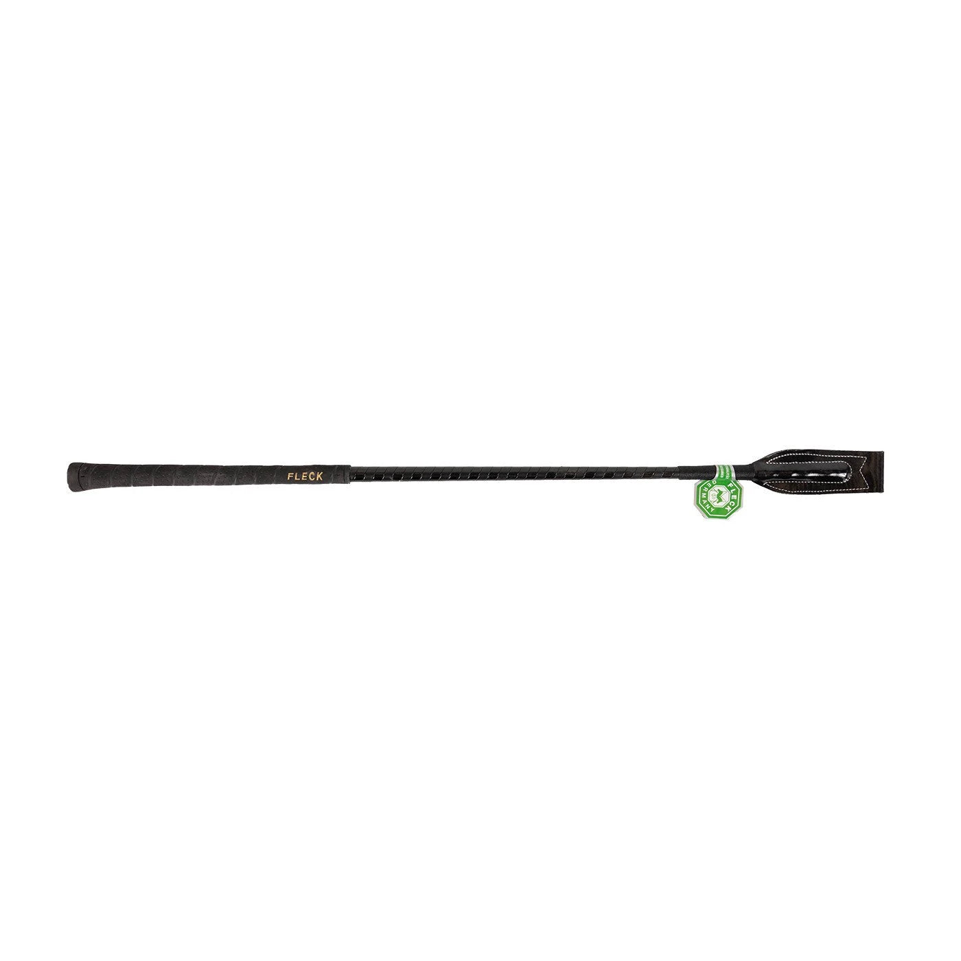 Full view of the black Fleck Patent Synthetic Leather Wrapped Jumping Bat on a white background