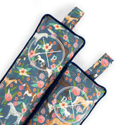 Front view of a pair of Navy Floral Horse Posh Pony Boot Stuffers on a white background