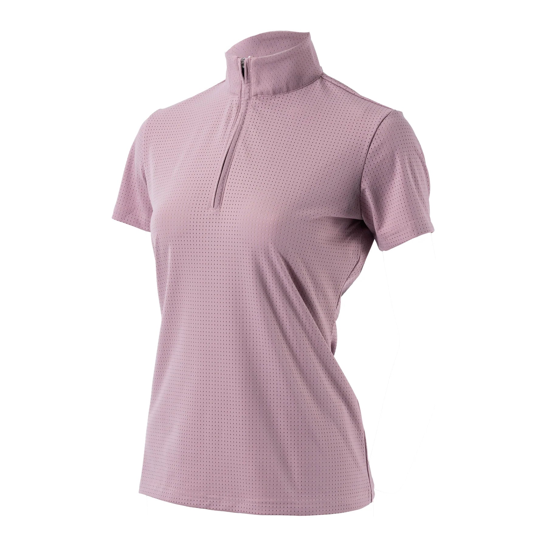Front view of Mellow Rose Equinavia Juni Short Sleeve Quarter Zip Shirt on a white background