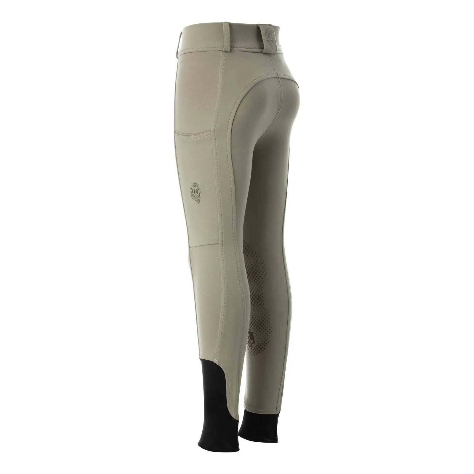 Angled back view of the Equinavia Greta Kids Pull On Knee Patch Breeches in Tan
