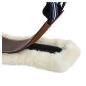 Close-up view of the velcro on the Antares Sheepskin Girth Liner on a white background