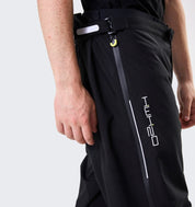 Close-up of Horseware H2O Trousers in black showing zip pocket and logo on thigh