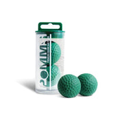 View of a container and additional pair of green Pomms Premium Equine Earplugs on a white background