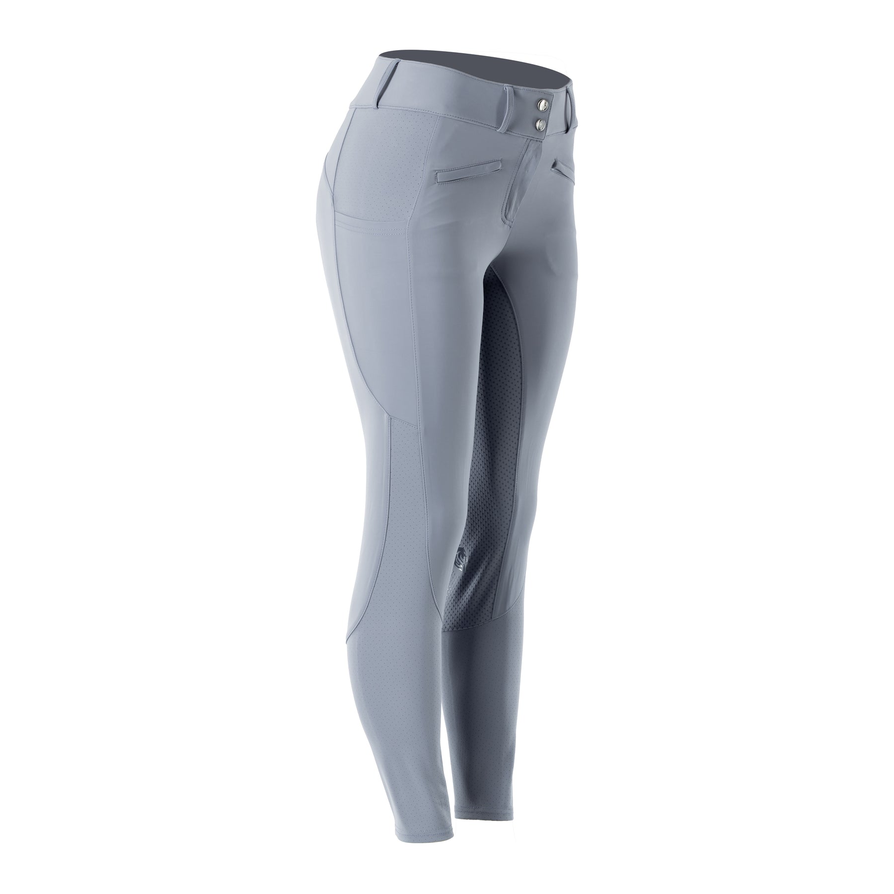 Side view of the Dusk Blue Equinavia Birgit Summer Full Seat Breeches on a white background