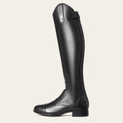 Side view of the black Ariat Heritage Contour II Field Zip Tall Riding Boot on a gray background