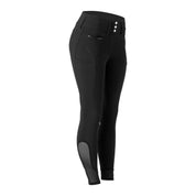 Angled side view of Black Equinavia Sissel Full Seat Breeches on a white background