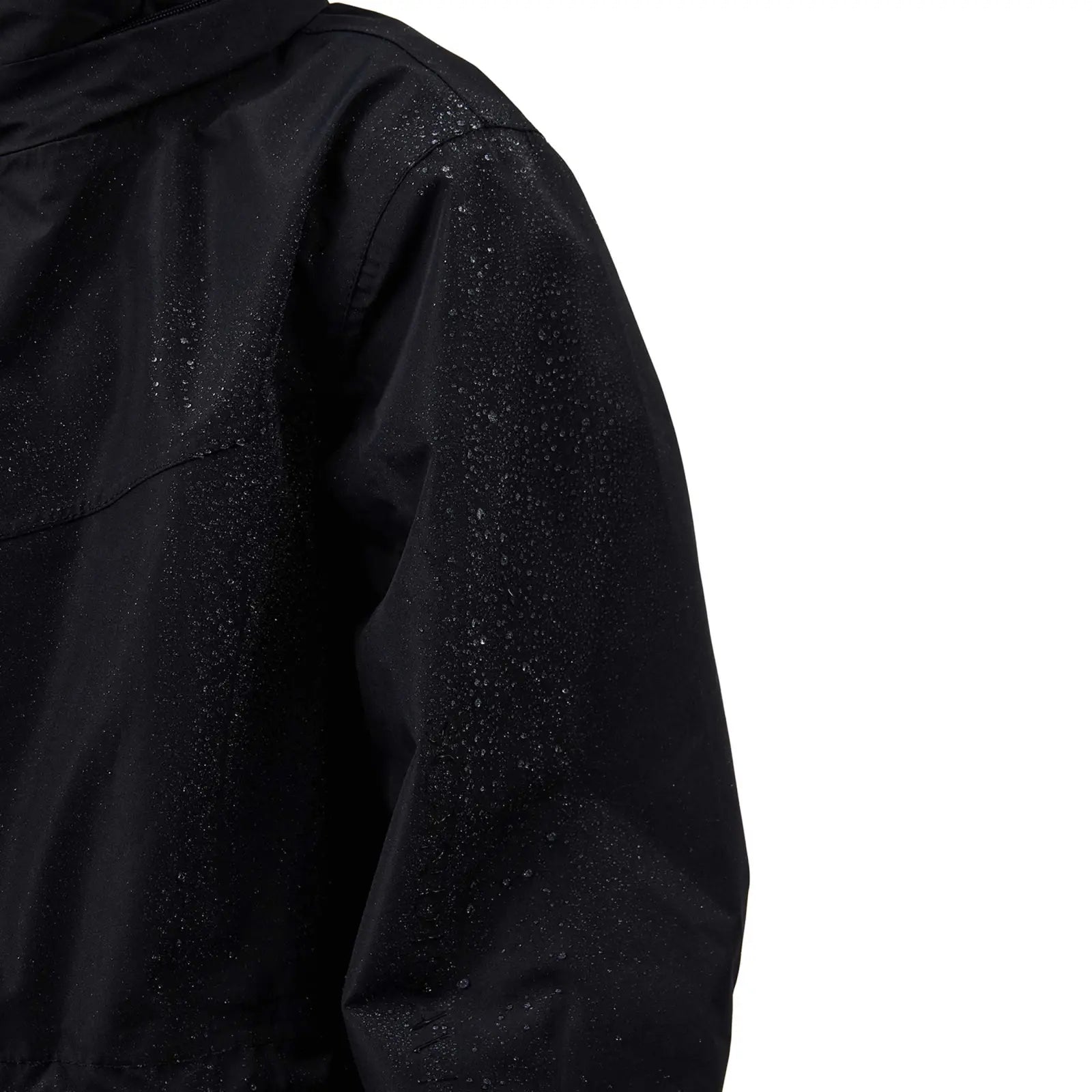 Close up back view of the sleeve on the navy Horze Fiora Kids Lightweight Waterproof Jacket on a white background