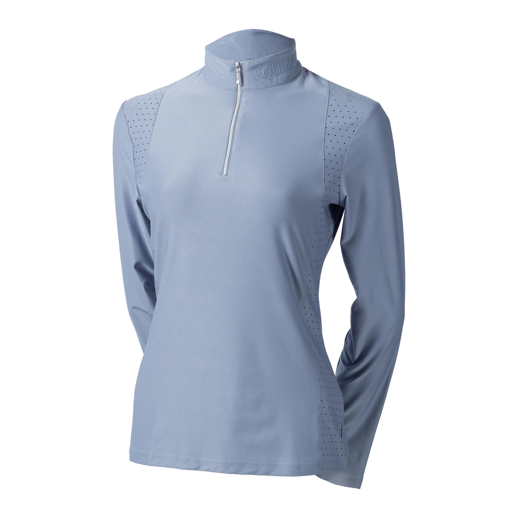 Front view of Dusk Blue Equinavia Aurora Long Sleeve Training Shirt on a white background