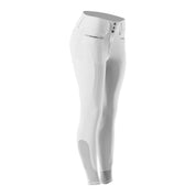 Angled side view of White Equinavia Sissel Full Seat Breeches on a white background