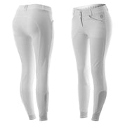 Back and front, side by side views of the Equinavia Astrid Full Seat Breeches in white